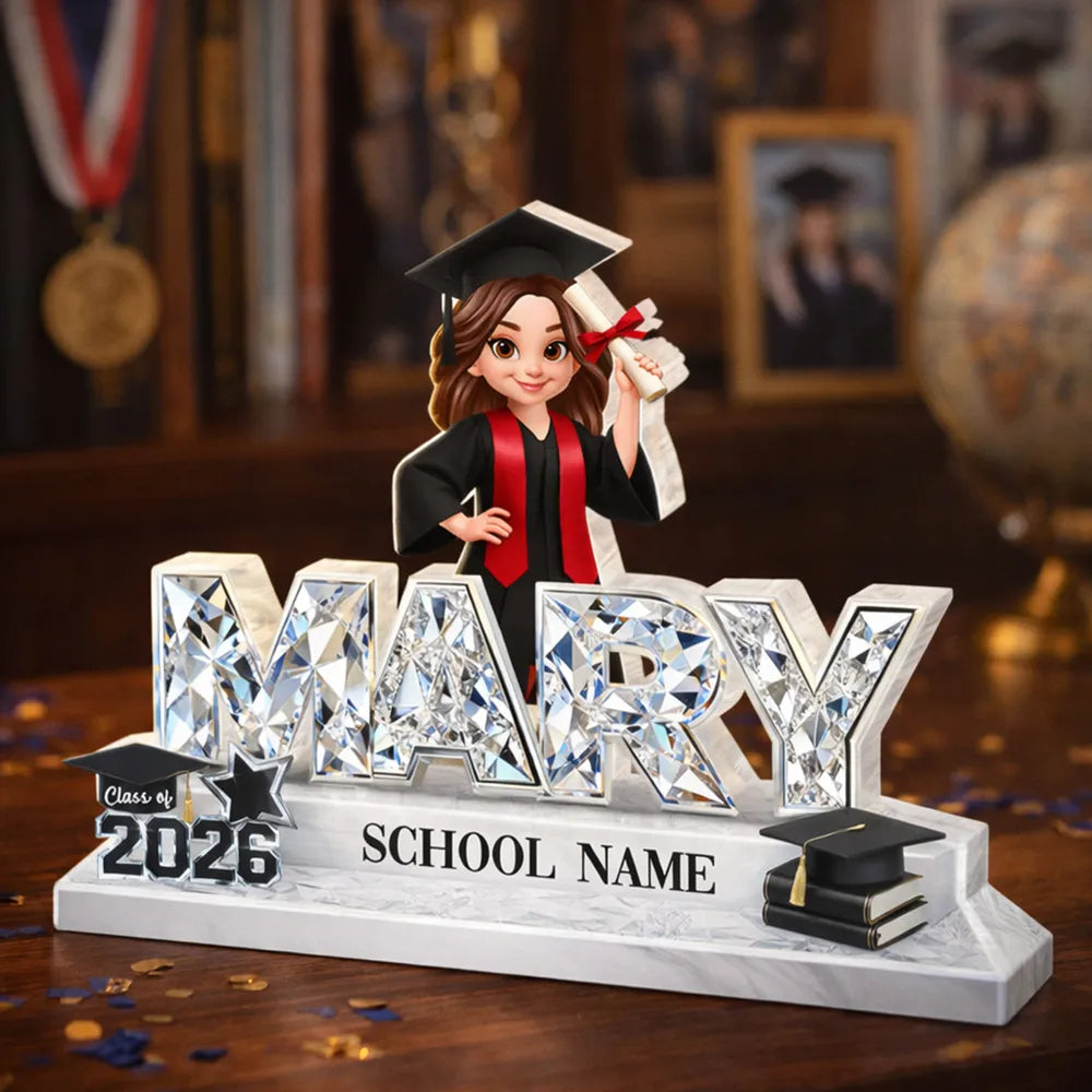 Personalized Shaped Acrylic Block Plaque Graduation Shelf Decor, Class of 2026 Name Display, Unique Gift for Grads