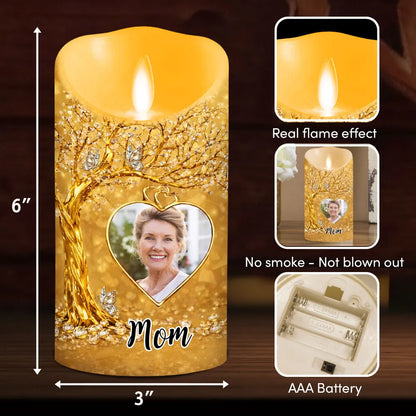 Personalized Flameless LED Candle with Photo Calendar Heart Date Warm Glow Memorial Keepsake Unique Gift for Mom