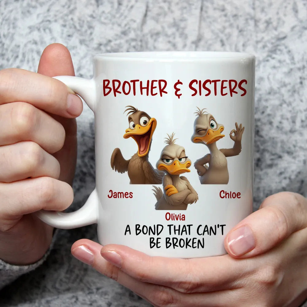 A Bond That Can't Be Broken Personalized Ceramic Mug, Laughing and Winking Duck Siblings, Creative Family Gift