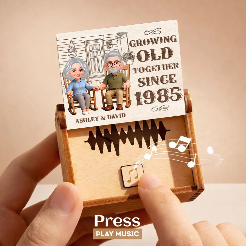 Personalized Wooden Music Box, Growing Old Together Couple Design, Sweet Anniversary Gift for Husband or Wife