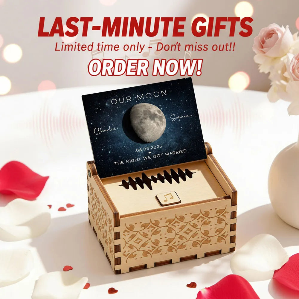 Personalized Moon Phase Wooden Music Box with Your Song, Starry Night Keepsake, Unique Romantic Gift for Couples
