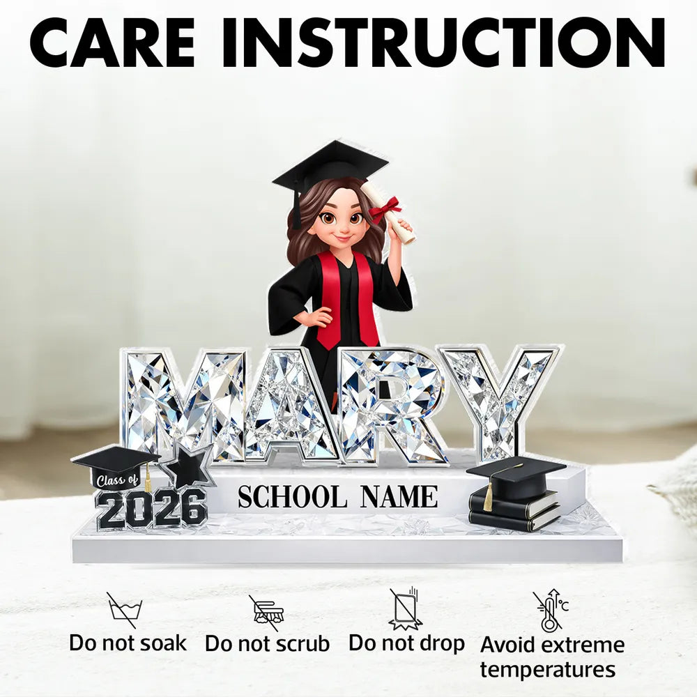 Personalized Shaped Acrylic Block Plaque Graduation Shelf Decor, Class of 2026 Name Display, Unique Gift for Grads