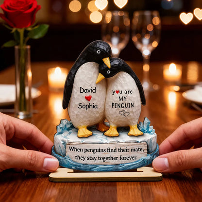 You Are My Penguin 2-Layer Wooden Plaque, Custom Names Couple Keepsake for Bedroom or Living Room, Sweet Gift for Couples