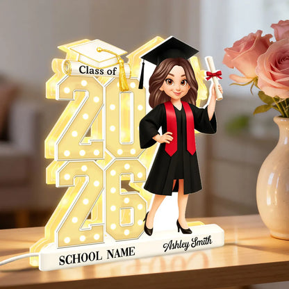 Personalized Graduation Acrylic Light Box with Class Year Cartoon Grad, Warm Glow Bedroom Decor, Unique Gift for Graduates