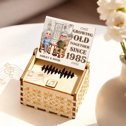 Personalized Wooden Music Box, Growing Old Together Couple Design, Sweet Anniversary Gift for Husband or Wife