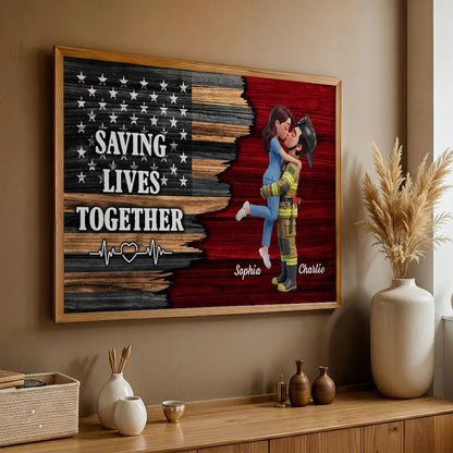 Personalized Police Couple Poster, Kissing Embrace, You & Me We Got This, Unique Gift for Him or Her