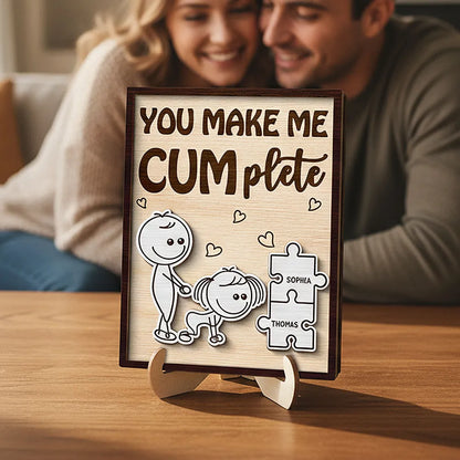 Personalized 2-Layer Wooden Plaque Funny You Make Me Cumplete Puzzle Couple Gift for Bedroom Decor & Laughs