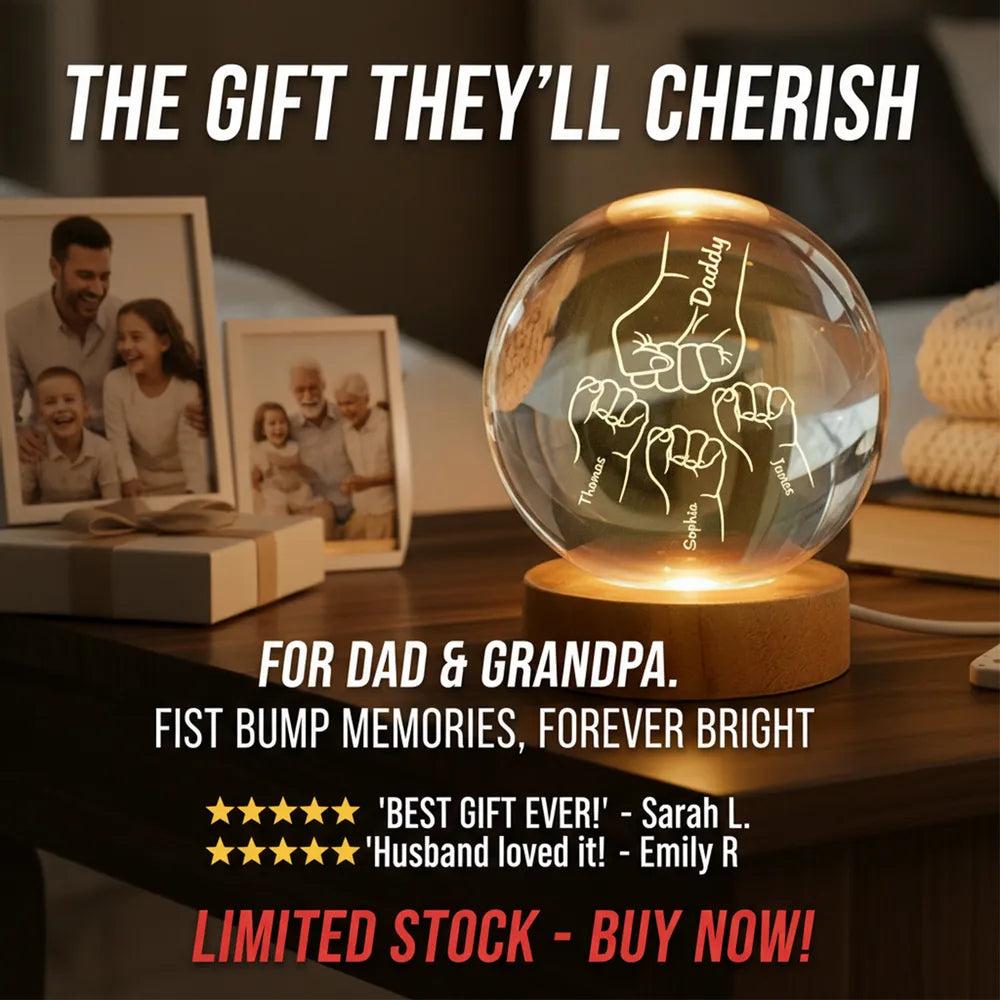 Globe Lamp with Daddy Fist Bump Design, Personalized Keepsake Night Light, Heartwarming Gift for Dad