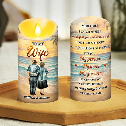Personalized Flameless LED Candle with Sunset Couple Hugging Art Romantic Unique Gift for Wife Warm Glow Decor