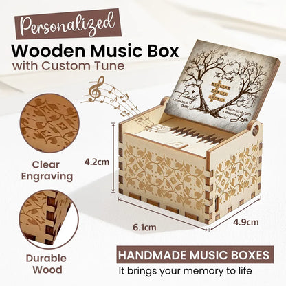 Personalized Wooden Music Box with Heart Tree Crossword Design for Family Keepsake, Unique Gift for Mom Dad Couple