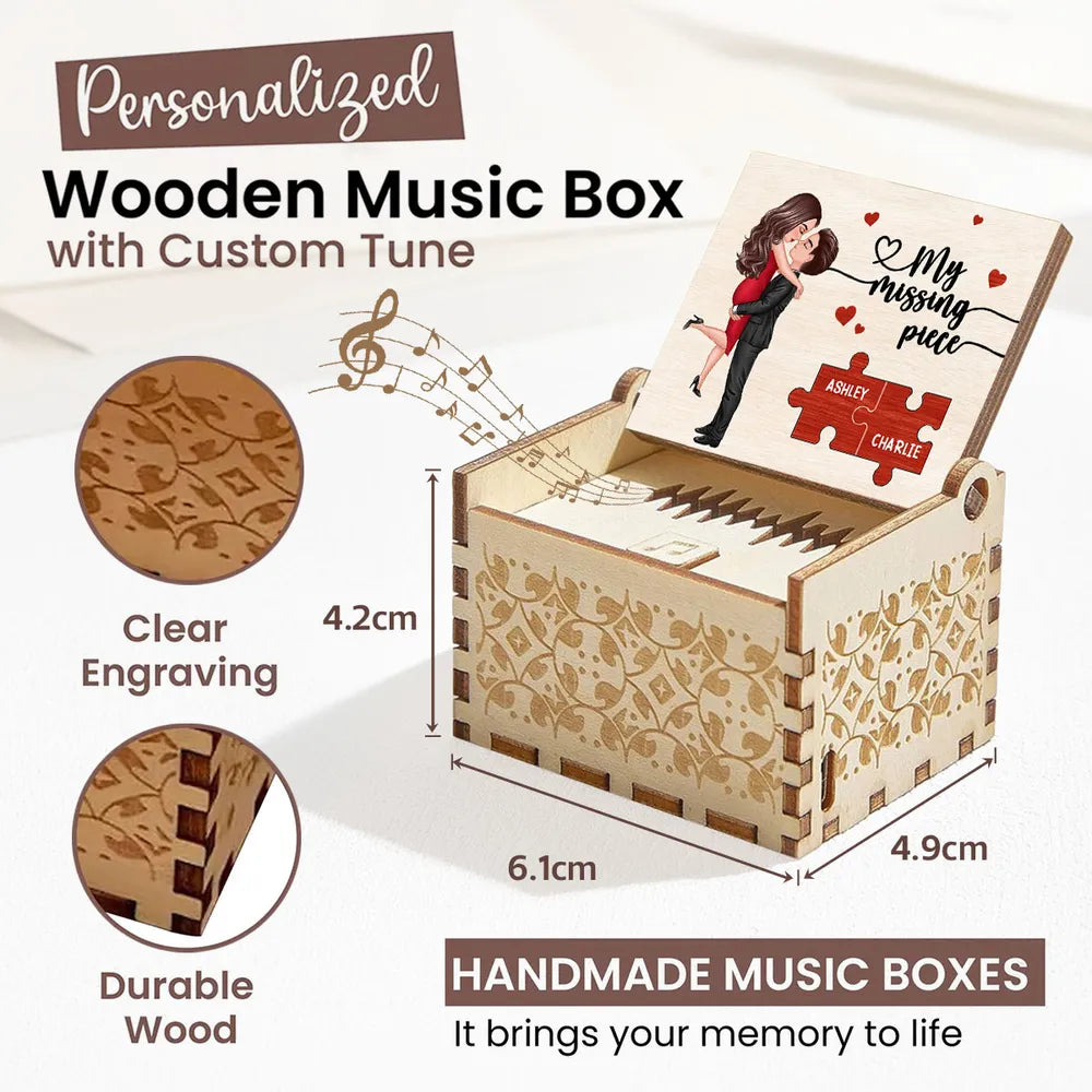Personalized Wooden Music Box With Couple Kissing Illustration Romantic Keepsake Gift For Him Or Her