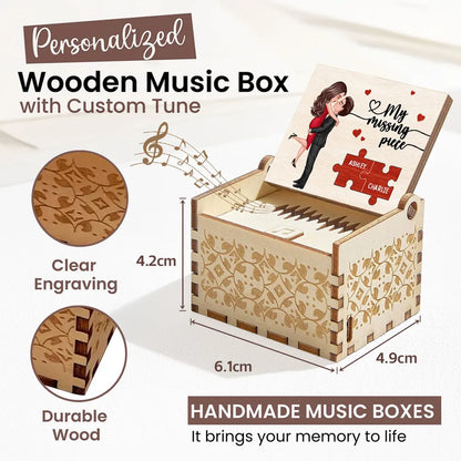 Personalized Wooden Music Box With Couple Kissing Illustration Romantic Keepsake Gift For Him Or Her