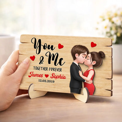 Personalized 2-Layer Wooden Plaque You & Me Together Forever Kissing Couple Warm Romantic Keepsake Unique Gift For Husband Or Wife