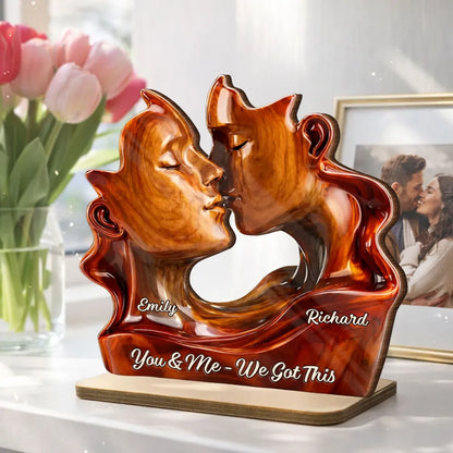 You & Me We Got This Personalized 2-Layer Wooden Plaque, Romantic Couple Keepsake for Anniversary or Valentine's Day Gift