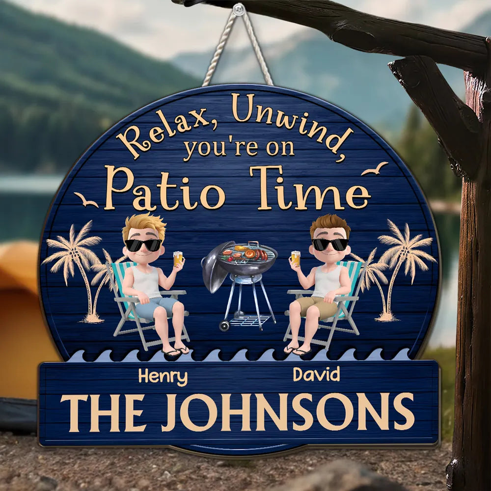 Relax, Unwind Patio Time Wooden Sign, Custom Tropical Grill Decor, Creative Gift for Homeowners