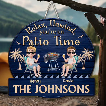 Relax, Unwind Patio Time Wooden Sign, Custom Tropical Grill Decor, Creative Gift for Homeowners