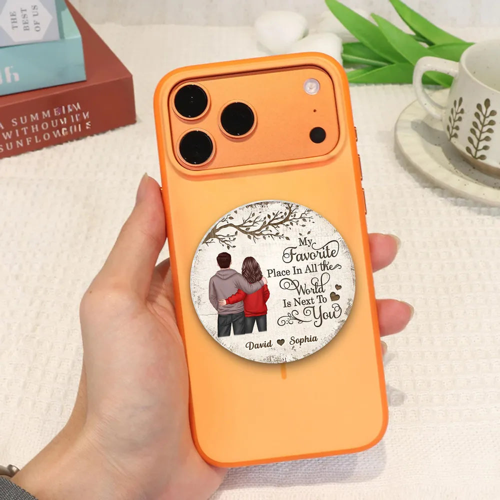 Personalized Acrylic Magnetic Phone Grip with Couple Back View and Love Quote, Unique Gift for Him or Her