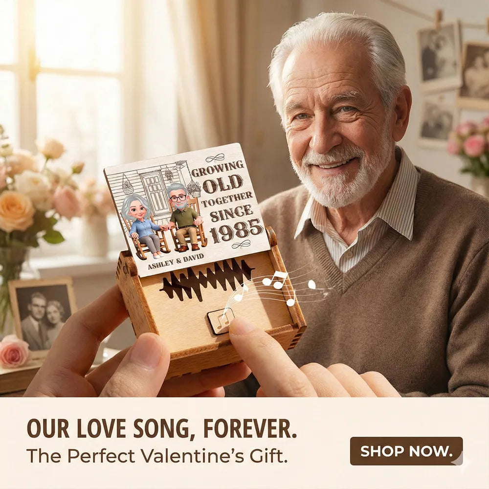 Personalized Wooden Music Box, Growing Old Together Couple Design, Sweet Anniversary Gift for Husband or Wife