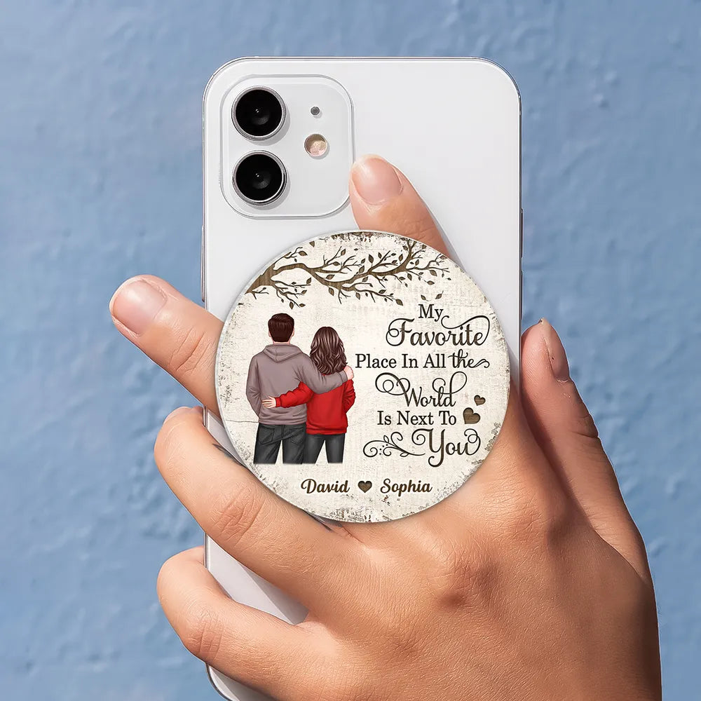 Personalized Acrylic Magnetic Phone Grip with Couple Back View and Love Quote, Unique Gift for Him or Her
