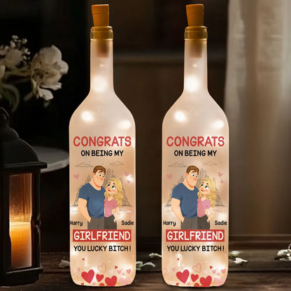 Personalized Bottle Lamp with Funny Girlfriend Cartoon, Warm Glow Bedroom Accent, Unique Gift for Girlfriend