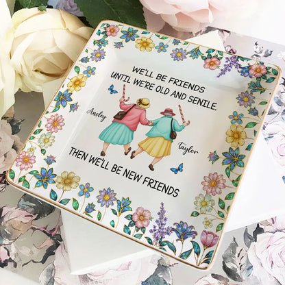 Personalized Jewelry Dish with Funny Friendship Quote, Floral Vanity Decor, Unique Gift for Best Friend