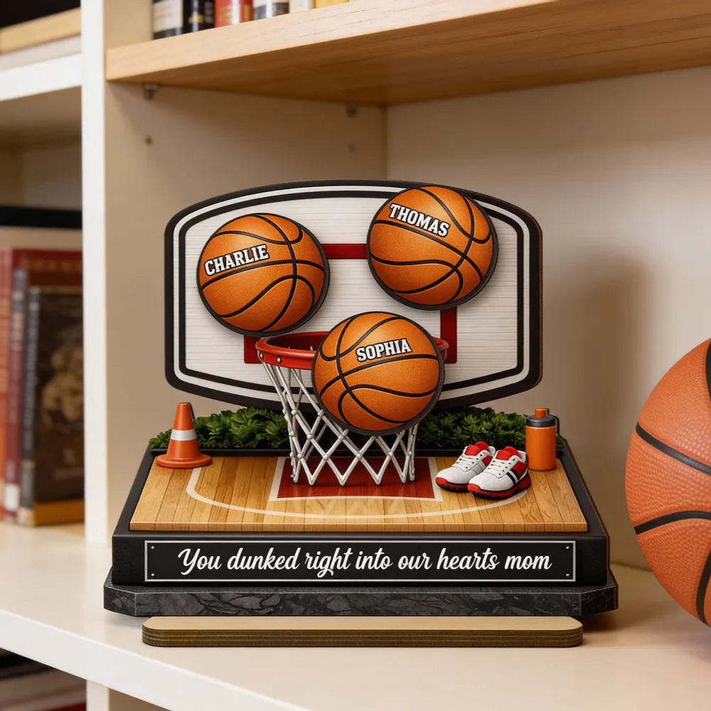 Personalized 2-Layer Wooden Plaque Basketball Hoop Scene for Mom, We Scored the Best Mom, Unique Sports Mom Gift