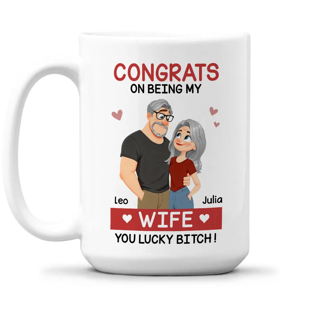 Personalized Ceramic Mug With Hugging Cartoon Couple, Unique Gift for Wife
