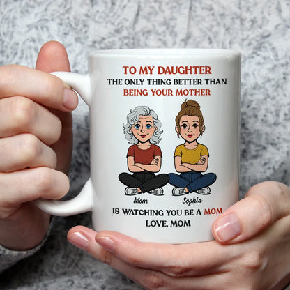 Personalized Mother-Daughter Cartoon White Ceramic Mug, Custom Names Look, Unique Mother's Day Gift for Mom