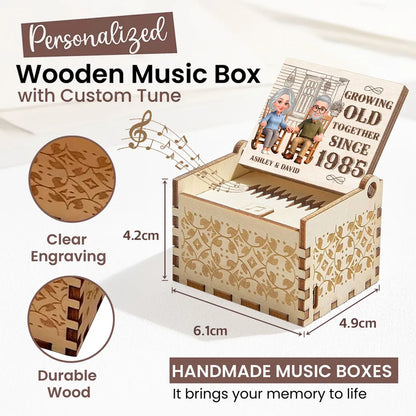 Personalized Wooden Music Box, Growing Old Together Couple Design, Sweet Anniversary Gift for Husband or Wife