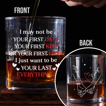 Personalized 'Your Last Everything' Whiskey Glass, Romantic Holding Hands Design, Unique Engraved Gift for Couples