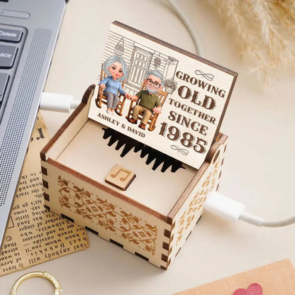 Personalized Wooden Music Box, Growing Old Together Couple Design, Sweet Anniversary Gift for Husband or Wife