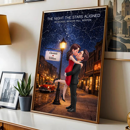 Personalized Star Map Couple Kissing Poster for Anniversary Decor, Night the Stars Aligned, Unique Gift for Couple