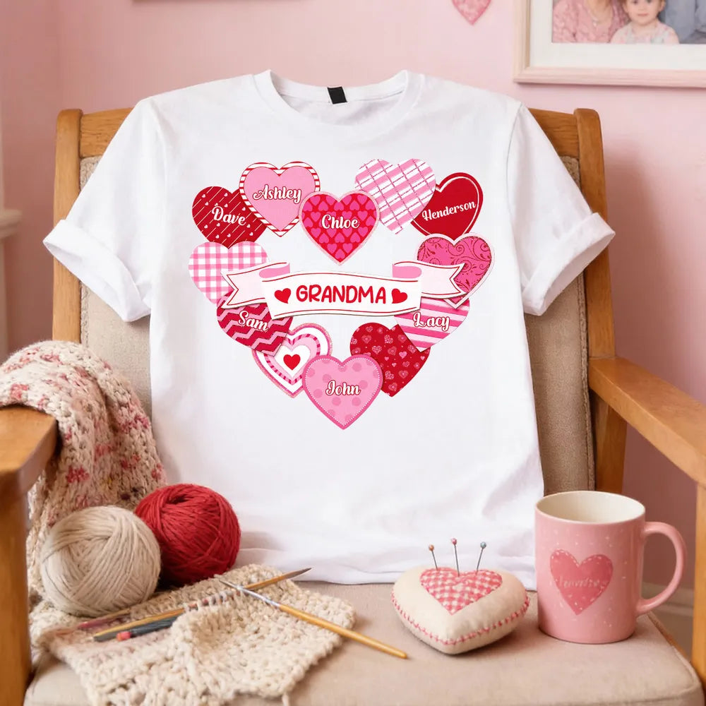 Personalized Grandma Hearts Classic Tee for Grandkids Names Cute Valentine Style Unique Gift for Grandma