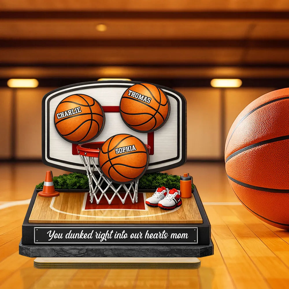 Personalized 2-Layer Wooden Plaque Basketball Hoop Scene for Mom, We Scored the Best Mom, Unique Sports Mom Gift