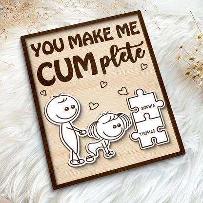 Personalized 2-Layer Wooden Plaque Funny You Make Me Cumplete Puzzle Couple Gift for Bedroom Decor & Laughs