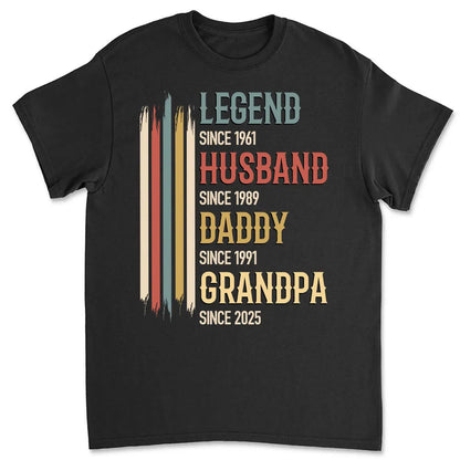 Personalized Classic Tee Legend Husband Daddy Grandpa Retro Stripes Gift for Dad or Grandpa - Unique Family Title Shirt