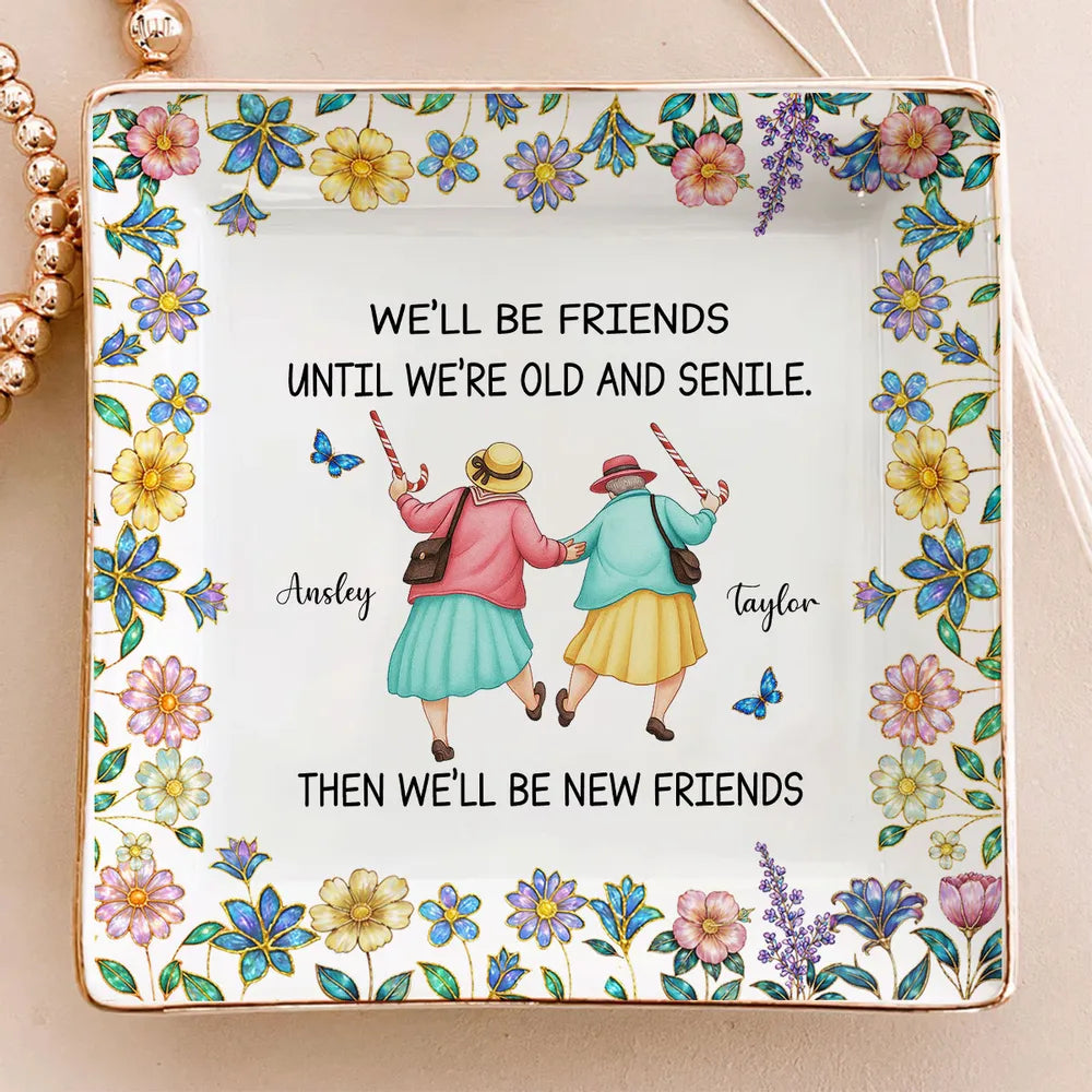 Personalized Jewelry Dish with Funny Friendship Quote, Floral Vanity Decor, Unique Gift for Best Friend