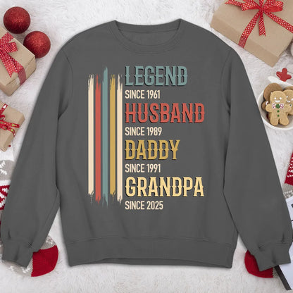 Personalized Classic Tee Legend Husband Daddy Grandpa Retro Stripes Gift for Dad or Grandpa - Unique Family Title Shirt