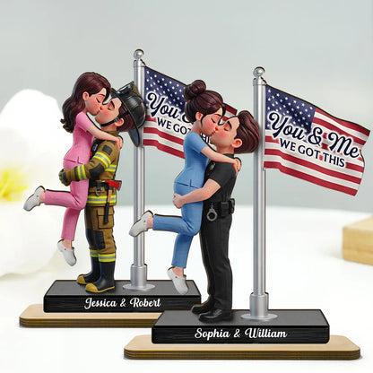 Personalized 2-Layer Wooden Plaque Hero Couple Kissing by US Flag You & Me We Got This Unique Gift for Him or Her