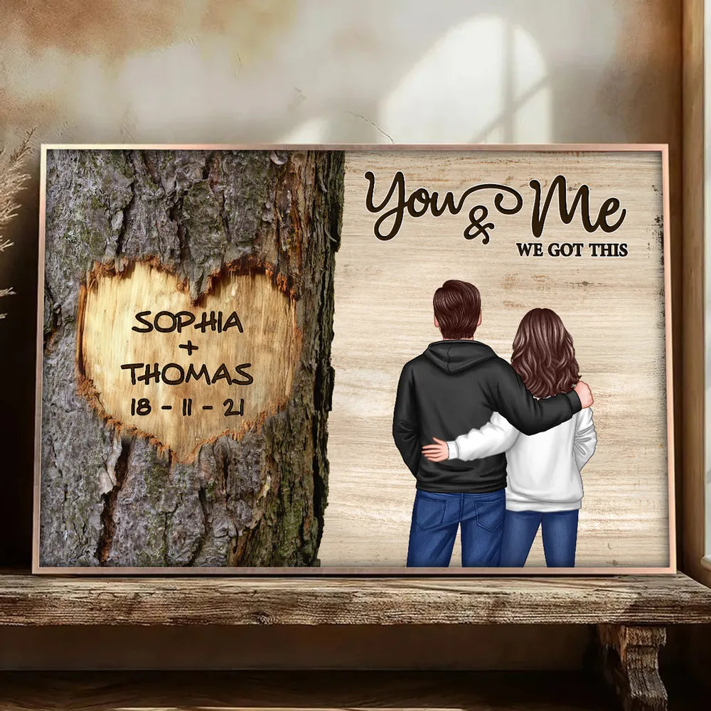Personalized Couple Back View Poster, You & Me We Got This Tree Heart Wall Art, Unique Romantic Gift for Him or Her