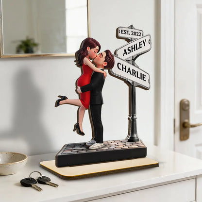 Eternal Love Personalized 2-Layer Wooden Plaque With Hugging Kissing Couple, Sweet Keepsake Gift For Him or Her