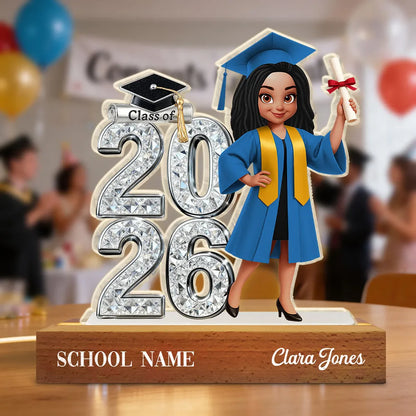 Class of Graduation Block LED Light Plaque, Personalized Keepsake With Warm Glow for Bedroom or Desk, Thoughtful Gift for Grad