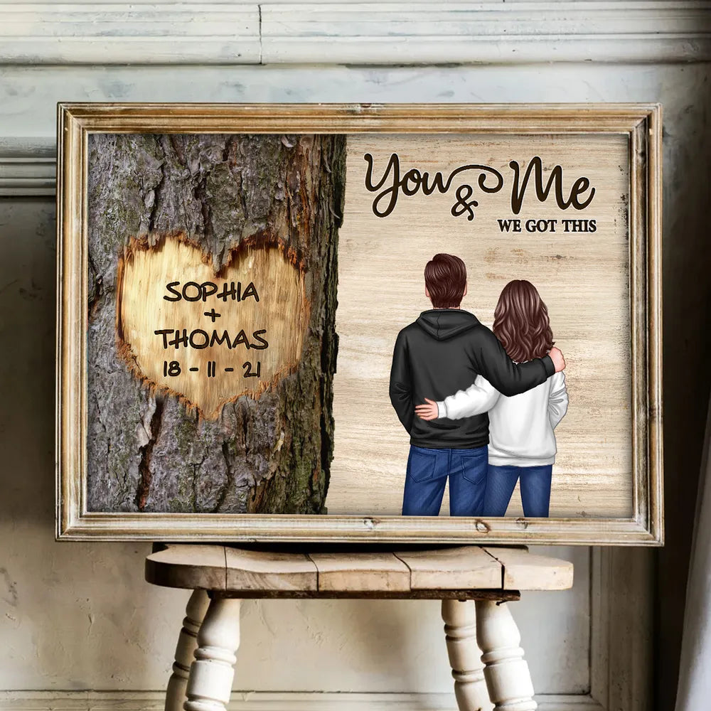 Personalized Couple Back View Poster, You & Me We Got This Tree Heart Wall Art, Unique Romantic Gift for Him or Her