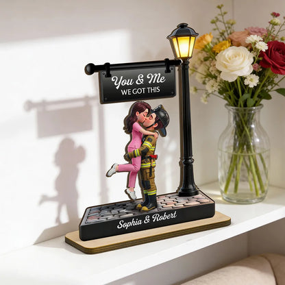 Personalized 2-Layer Wooden Plaque Lamp Post Couple Kissing You & Me We Got This Unique Romantic Gift For Him Or Her