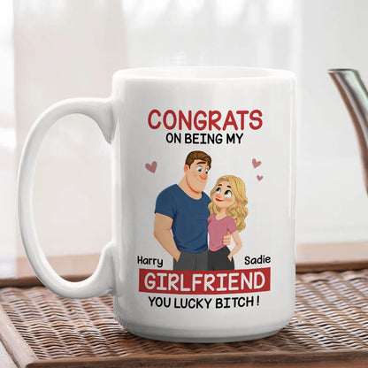 Personalized Ceramic Mug With Hugging Cartoon Couple, Unique Gift for Wife
