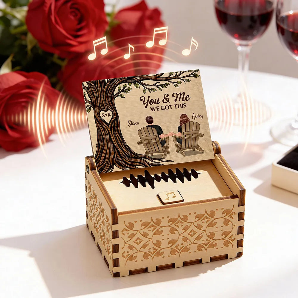 Personalized Wooden Music Box with You & Me Couple Under Tree Scene, Sweet Romantic Keepsake, Unique Gift for Couples