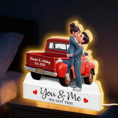 You & Me We Got This Acrylic Light Box Warm Glow Kissing Couple in Pickup Truck Scene A Sweet Custom Keepsake Gift