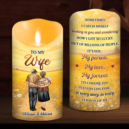 Personalized Flameless LED Candle with Sunset Couple Hugging Art Romantic Unique Gift for Wife Warm Glow Decor