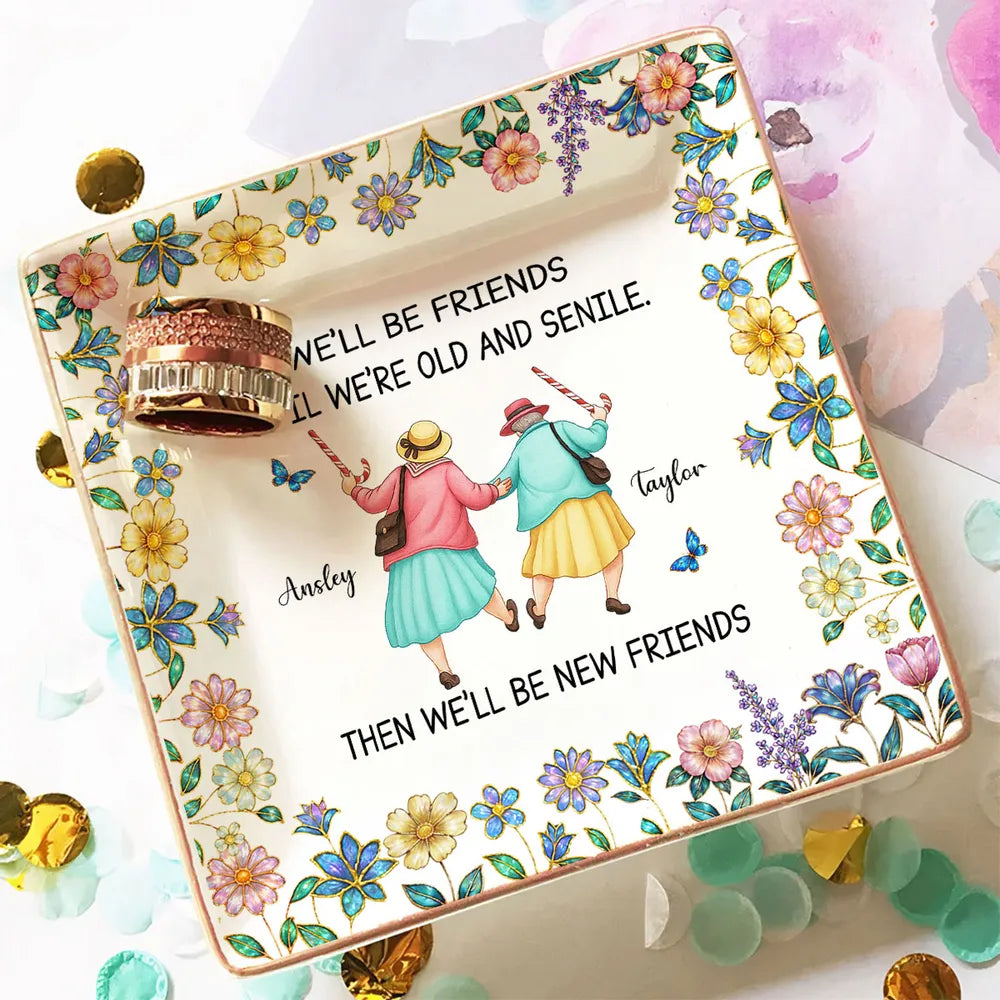 Personalized Jewelry Dish with Funny Friendship Quote, Floral Vanity Decor, Unique Gift for Best Friend