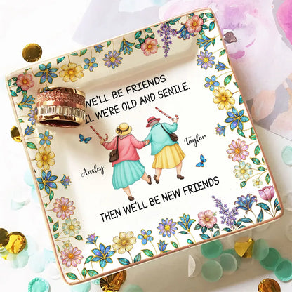 Personalized Jewelry Dish with Funny Friendship Quote, Floral Vanity Decor, Unique Gift for Best Friend